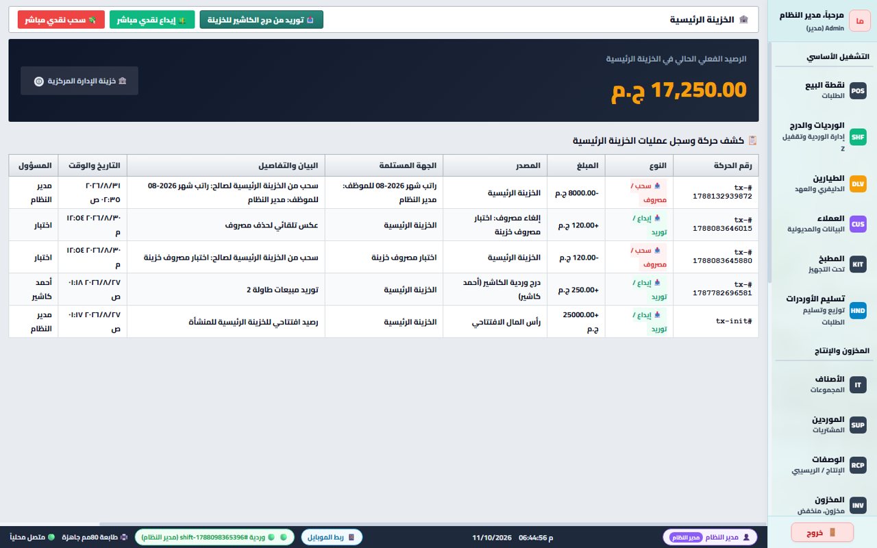برنامج المطاعم والكافيهات - الخزينة